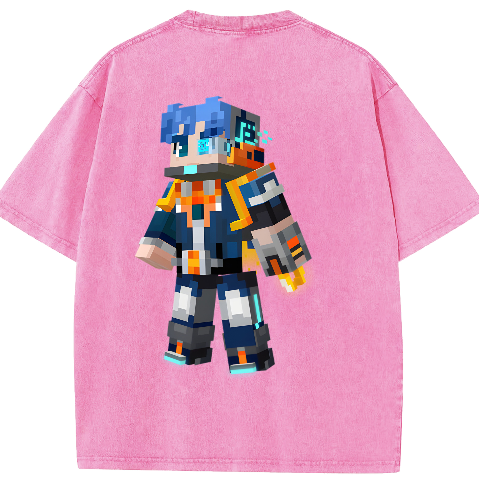 （画像用） マインクラフト ブロックの世界 Minecraft MC Block world 綿100% ヴィンテージ風 半袖Tシャツ（背面プリント）